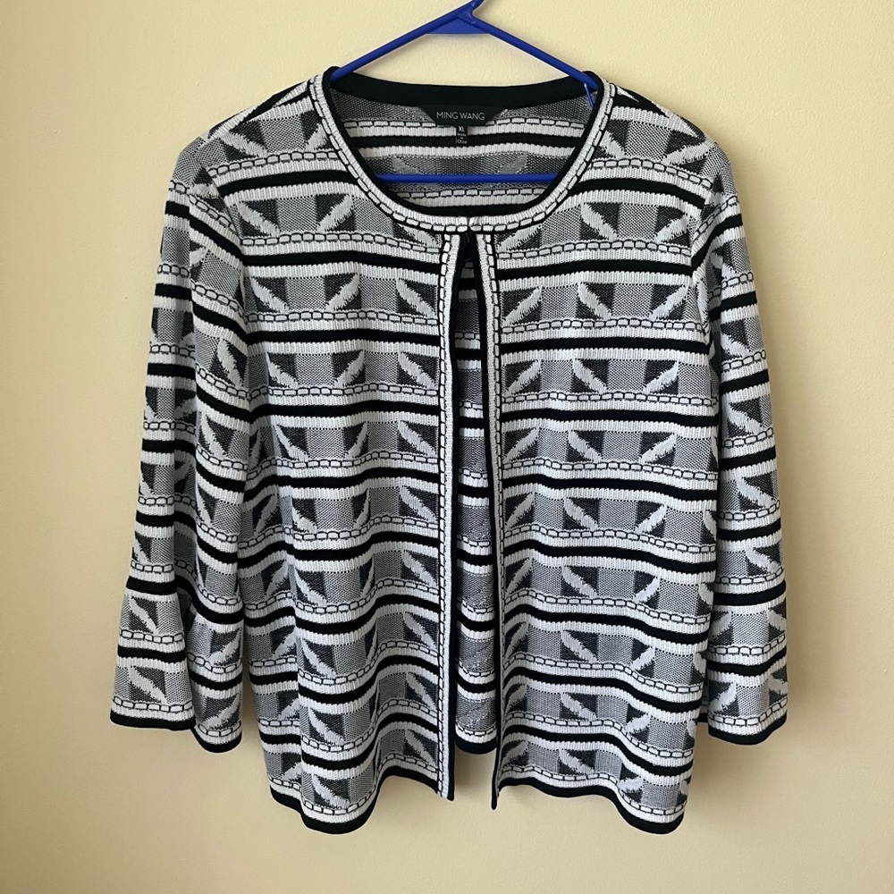 Ming Wang blazer jacket black white XL